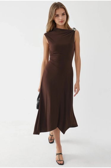 BUSEM Accessory Detailed Asymmetrical Midi Dress