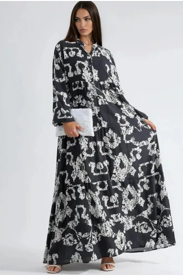 فستان هيكوب متعدد الالوان بأكمام طويلة