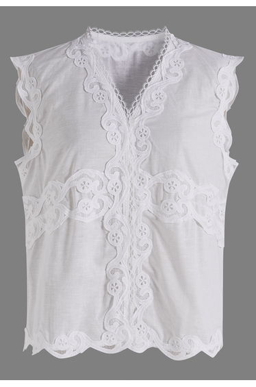 Scrollwork Floral Lace Applique Sleeveless Top in White for Coastal Trip & Cafe Meetup