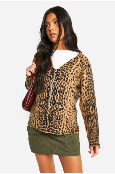 Maternity Brushed Leopard Knitted Cardigan