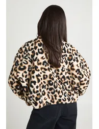 Leopard Funnel Neck Teddy Jacket - leopard - 2