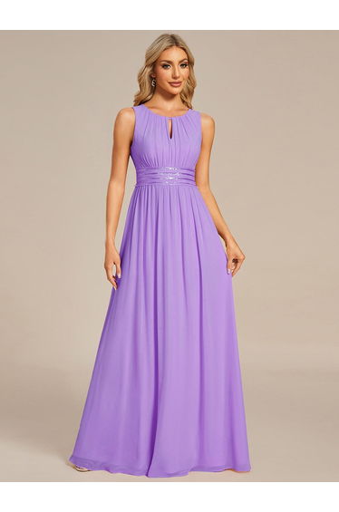 ever KALIA|Simple Sleeveless A-line Chiffon Bridesmaid Dress with Hollow Out Detail