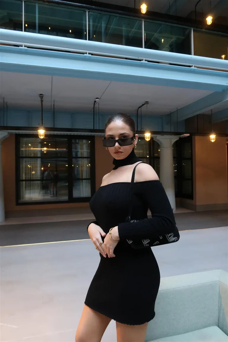 black choker detail bardot bodycon dress Bardot Contrast Bow Detail Mini Bodycon Dress In Black | EGO US
