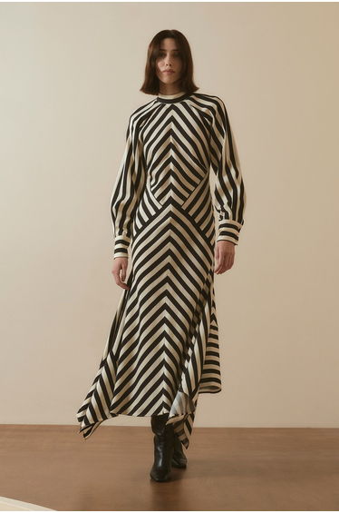 Mono Fluid Stripe Cotton Mix Woven Maxi Dress