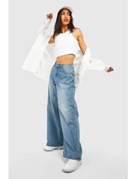Mid Waist Vintage Wash Baggy Jeans - vintage blue - 2
