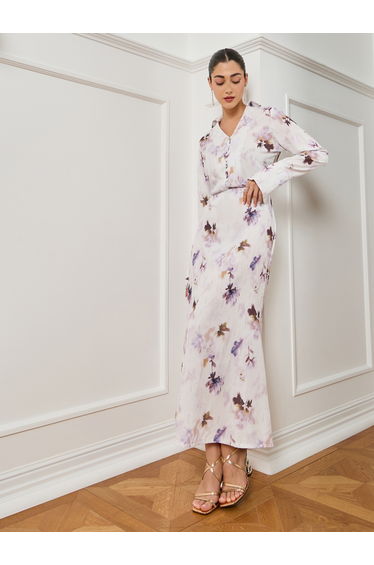 Off White Studded Floral Maxi Skirt