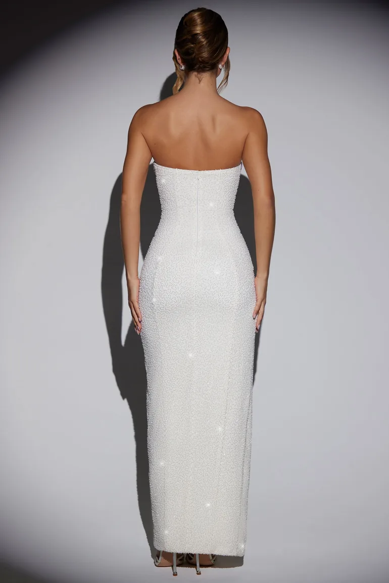 embellished bandeau cowl neck maxi dress in ivory Embellished Bandeau Cowl Neck Maxi Dress in Snow