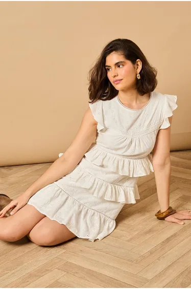 Ruffle Broderie Mini Dress