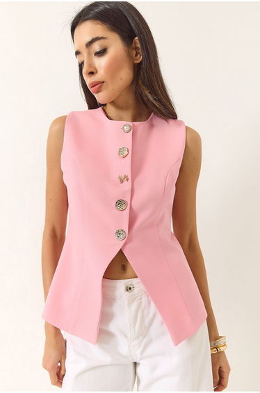 LUCCI Fitted Button Closure Waistcoat with Shirt Collar