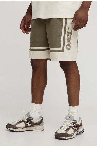 Elasticated Waist Relaxed Colour Block Twill Shorts - khaki