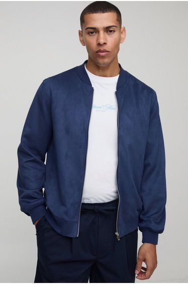 Faux Suede Regular Fit Bomber Jacket - navy