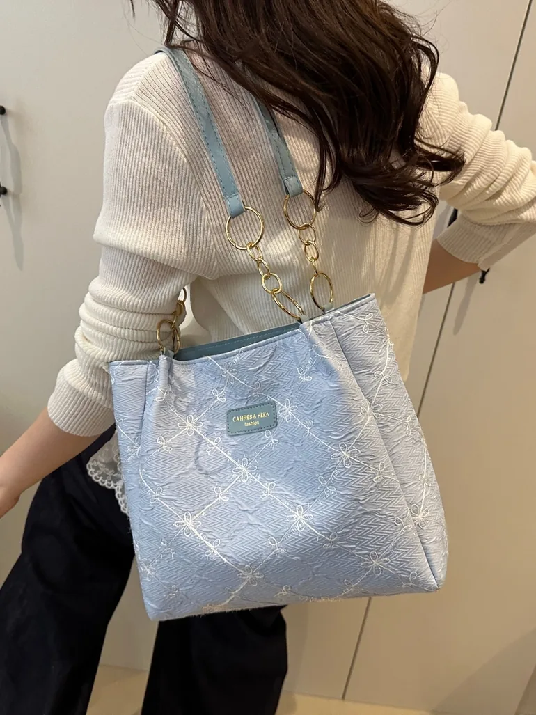 Blue Embroidered Shoulder Bag