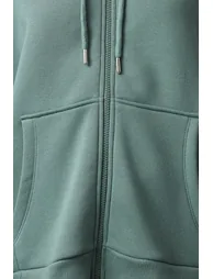 Dark Green Oversize/Relaxed Fit Zippered Thick Inside Fleece Knitted Sweatshirt - 2