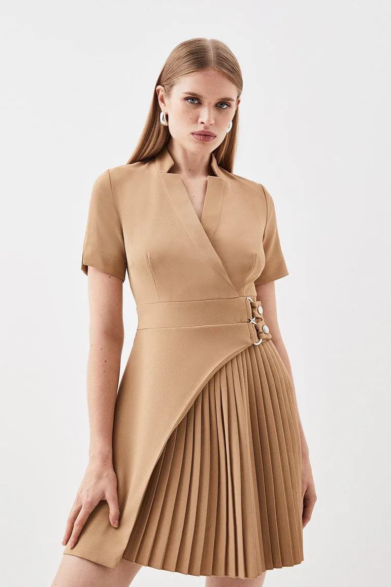 tailored military pleat notch neck wrap mini dress Mono KarenMillen Tailored Military Pleat Notch Neck Wrap Mini Dress