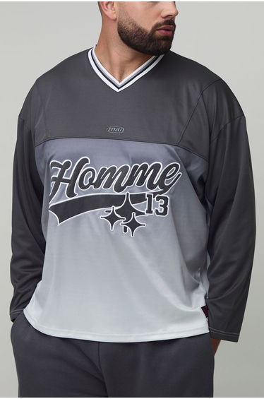Plus Homme Oversized Applique Long-sleeve Sports T-Shirt - black