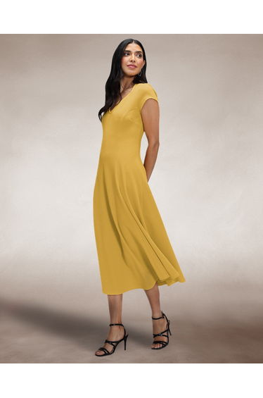 A Line Midi Dress with Cap Sleeves