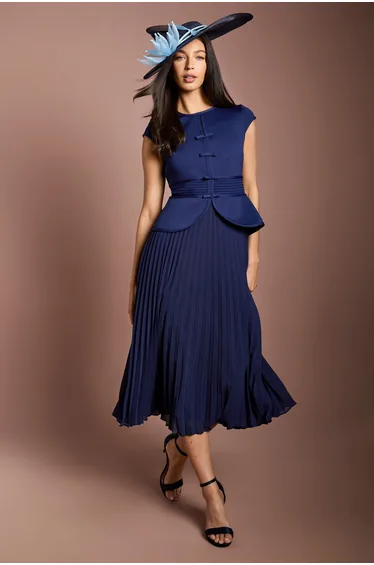 Lisa Tan Bandage Bodice Pleat Skirt Bow Detail Midi Dress