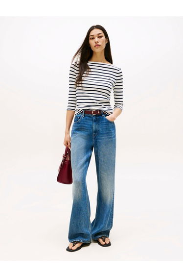 Slim Cody Boat-Nk 3/4Slv Breton/ Ecu/ Dark Night Navy