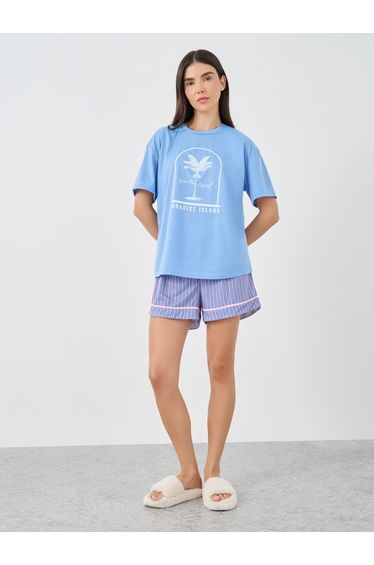 Ocean Theme Paradise Graphic T-Shirt and Striped Short Set