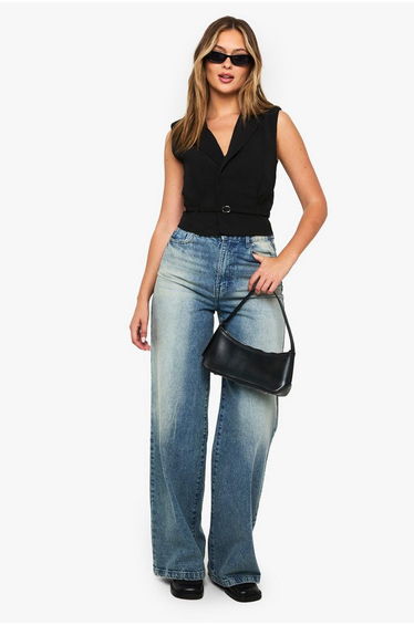 Belted Shoulder Pad Waistcoat - black