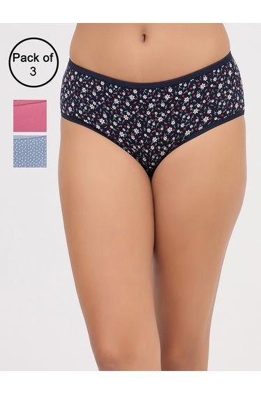 Pack of 3 Mid Waist Hipster Panties - Cotton