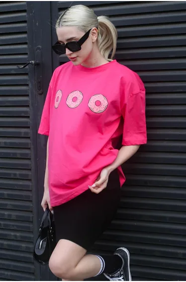 Pink Printed Crew Neck Women's T-Shirt