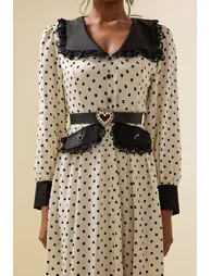 فستان ميدي دانتيل بحزام بطبعة منقطة - 4