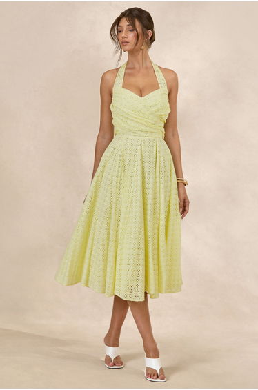 Naz | Lemon Broderie Halter-Neck Midi Dress