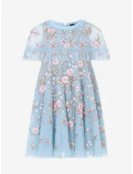 Needle & Thread Girls Eden Rose Cape Dress in Blue