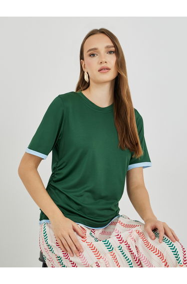 Color Block Side Ruched Detail T-Shirt
