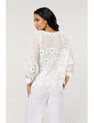 White Floral Lace Cotton Boho Blouse - 5