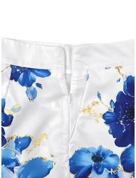 Loose Wide Leg Flower Print Pockets Shorts Bottoms - 8