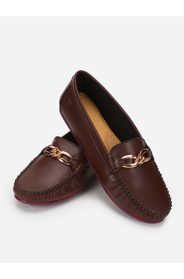 Burgundy Metal Accent Round Toe Loafers