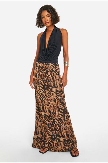 Tall Chiffon Leopard Floor Length Skirt