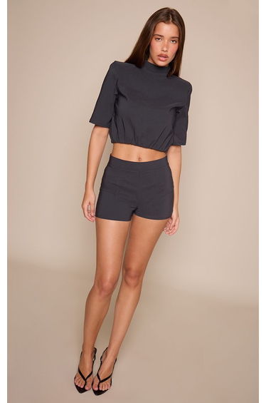 Charcoal Stretch Woven Elasticated Top