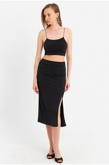 Women's Black Rope Strap Crop Skirt Suit