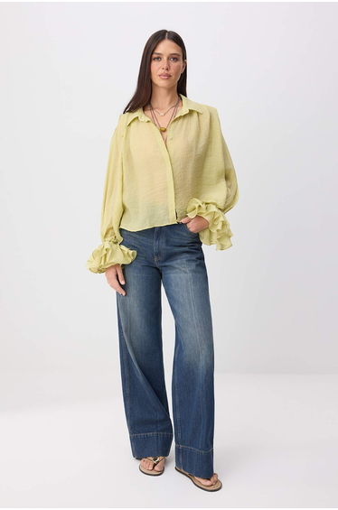 Light Green Flounced Voile Shirt