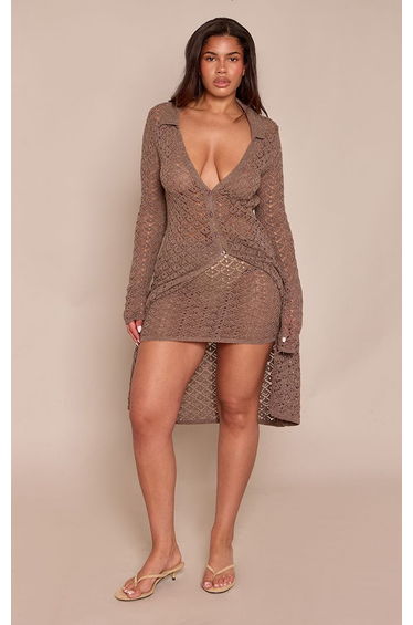 Shape Taupe Crochet Knitted Mini Skirt