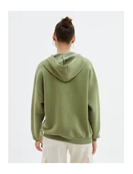 Oversize Zipper Hooded Sweatshirt Sharding Stars Applique Detail Cotton - 3