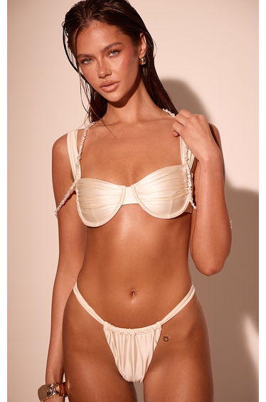 Champagne Shine Swim Thick Strap Bikini Bottoms