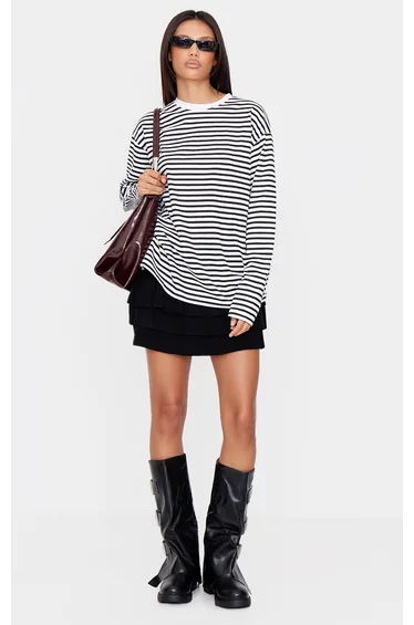 Black Textured Knit Rara Mini Skirt