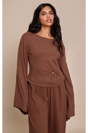 Petite Chocolate Gathered Trim Detail Top