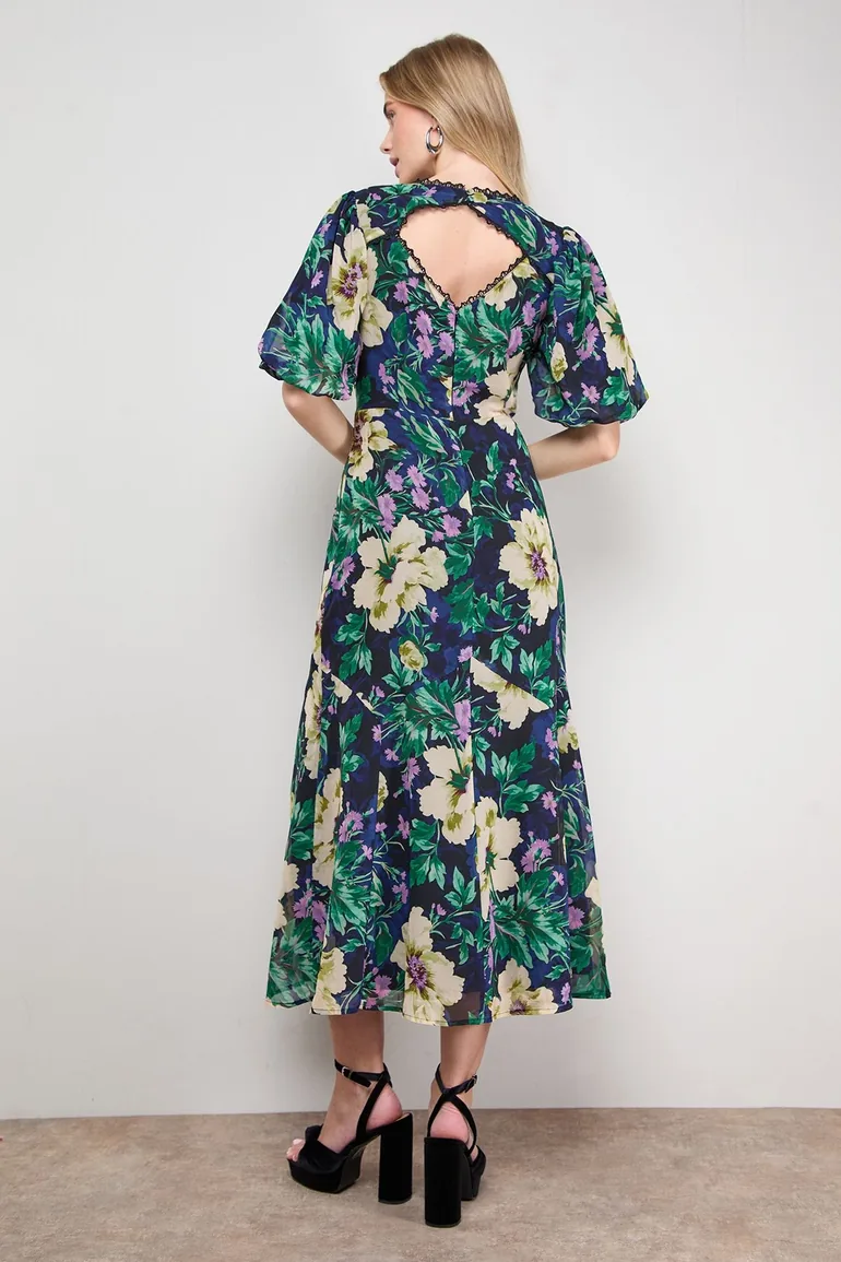 فستان اويسيس ميداكسي على شكل حرف A بطبعة أزهار - 2