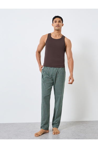 Men Brown Cotton Ribbed Vest