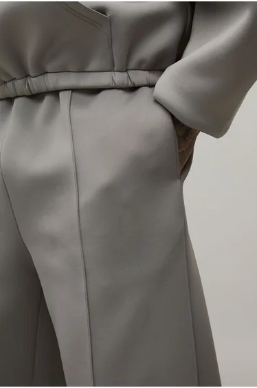 Tall Barrel Leg Pleat Front Bonded Scuba Joggers - charcoal