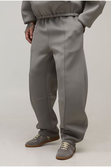Tall Barrel Leg Pleat Front Bonded Scuba Joggers - charcoal