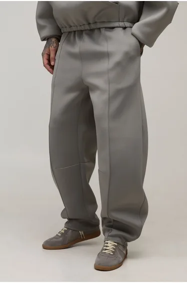 Tall Barrel Leg Pleat Front Bonded Scuba Joggers - charcoal