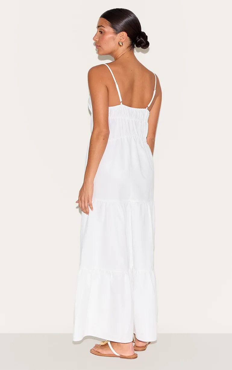 green emerald velvet dress Veda Strappy Back Ruffle Maxi Dress White main image 1