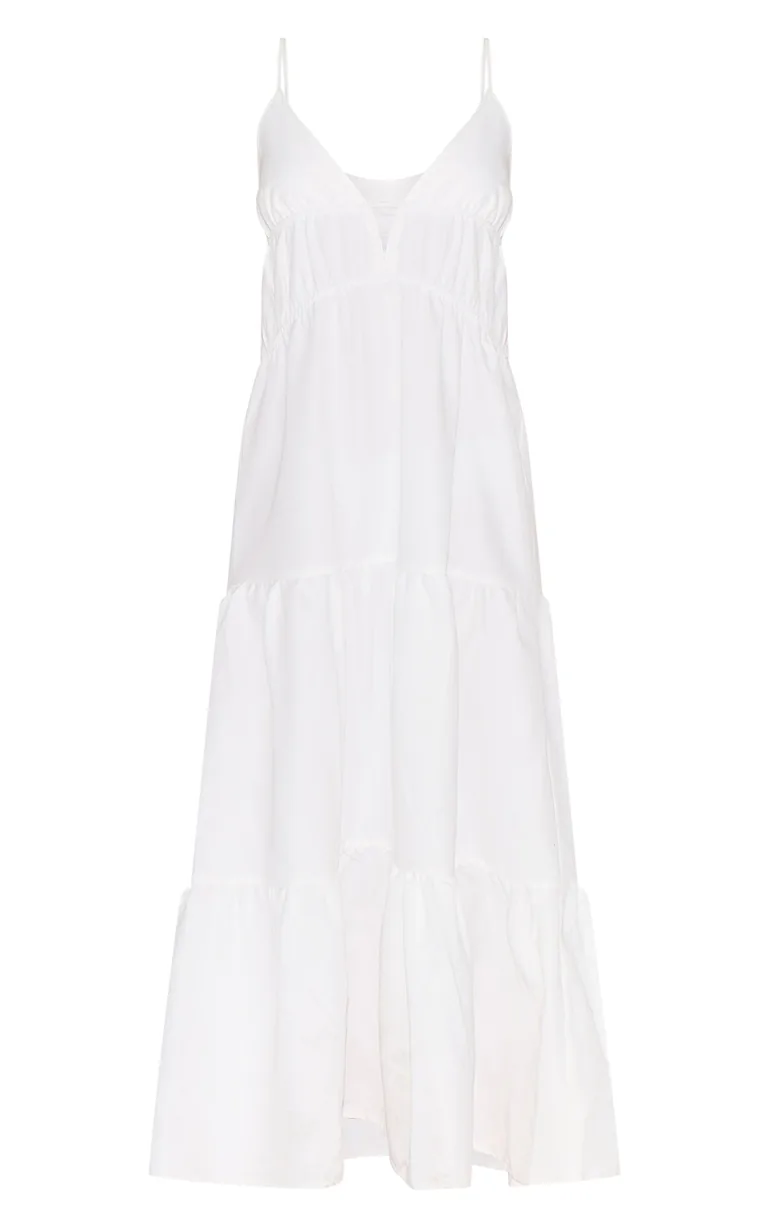 Petite White Strappy Tiered Maxi Dress Prettylittlething White : Dresses :  VogaCloset Kazakhstan
