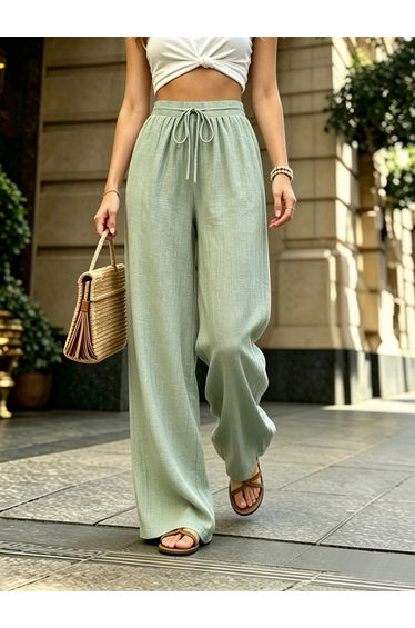 Green Wide Leg Drawstring Pants